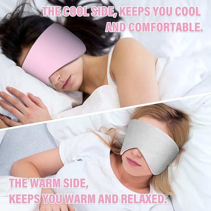 Sleep Mask, Eye Mask for Sleeping with Heads Adjustable, Earmuffs for Sleep for Men & Women, 2 in 1 Ear Mask and Blindfold, Soft Dual-Sided All-Season Eye Cover for Side Sleepers (Pink)