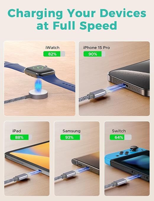 2026 Travel Essentials,3 in 2 USB C Cable for Apple Watch Charger,iPhone Charger,Multi Charging Cable,Cruise Vacation Camping Essentials for iWatch Series 11-2/Ultra,iPhone 17-12,Car,Sony PSP Cables