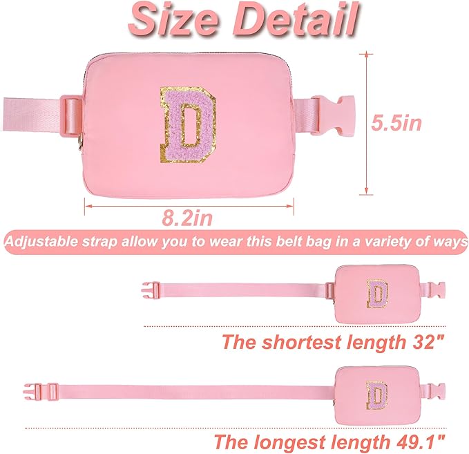 Uygafly Personalized Belt Bag for Women Girls - Fashion Mini Waist Packs with Adjustable Strap - Trendy Travel Fanny Pack Crossbody Bags with Initial Letter - Teen Gifts | Peach,D