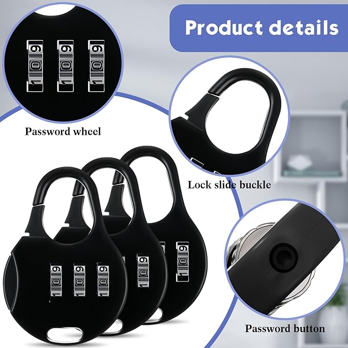 Moxweyeni 10 Pcs Digit Combinations Padlock Safe Cipher Lock Mini Combination Resettable Number for Suitcases Luggage Briefcases Computer Bags(Cute Style,Black)
