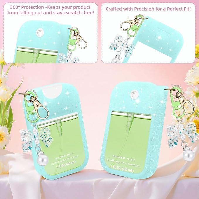 Silicone Case Compatible with Touchland Hand Sanitizer Spray Mist 1 oz with Bow Keychain