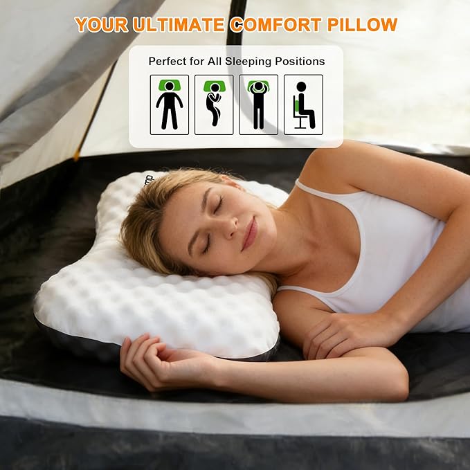 Camping Pillow with Soft Cover, Lightweight Inflatable Pillow for Neck Lumbar Support,Upgrade Backpacking Pillow,Washable Travel Air Pillows for Hiking, Backpacking, Airplane, Beach, White