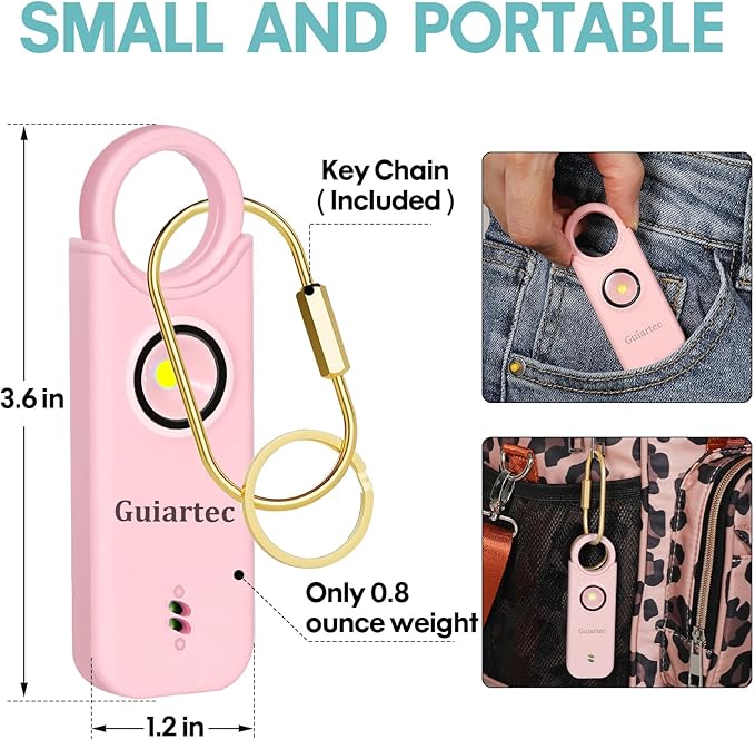 Rechargeable Personal Safety Alarm for Women, 135 dB Loud Self Defense Keychain Siren with LED Strobe Light, Personal Emergency Security Safe Devices Key Chain Alarms for Women Kids Elderly (Pink)