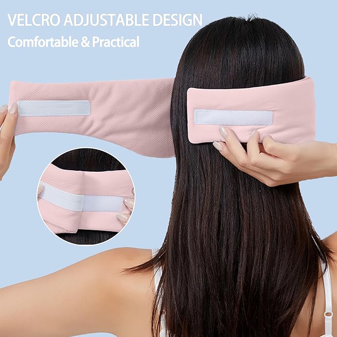 Reversible Warm & Cool Sleep Mask Wrap-Around Blackout Eye Masks for Side Sleepers Adjustable Unisex Eye Cover for Travel Office & Rest Pink