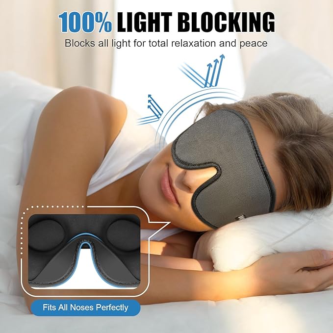 Sleep Eye Mask for Men Women,Zero Pressure 3D Blackout Eye Mask for Sleeping,Eye Covers with Adjustable Strap,Soft Breathable Travel Sleep Mask for Airplane,Includes Ear Plugs(Gray)