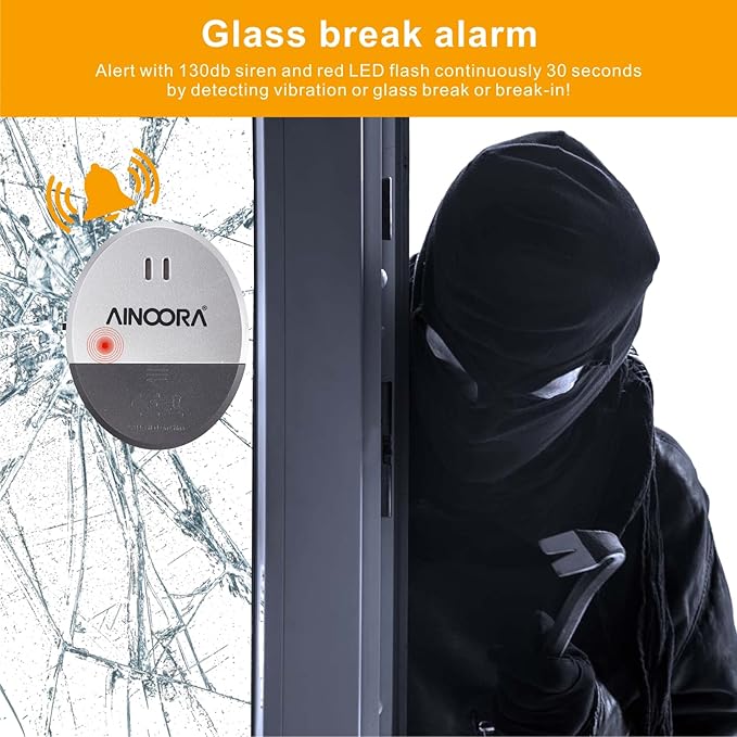 Window Alarms 4 Pack, 130dB Loud Glass Break Sensor & Vibration Alarm for Home Security, Burglar Entry Detector for Office, Apartment & RV