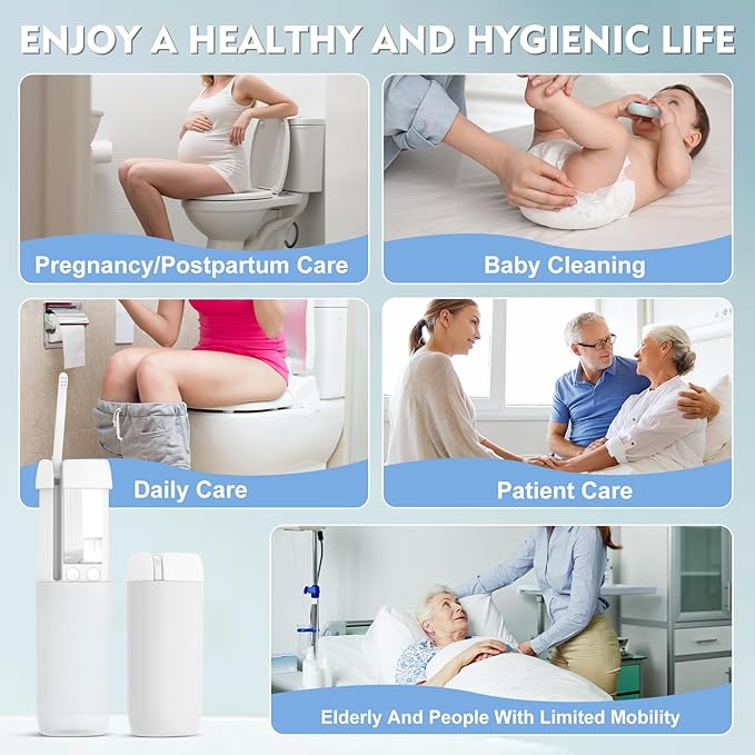 Portable Bidet, 150ml Tank, Peri Bottle for Women with 3 Pressure Modes, 1500mAh Rechargeable Battery for Travel and Postpartum Use, Small and Portable Powerful Travel Bidet