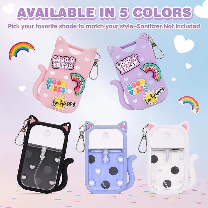 Silicone Case Holder Compatible with Hand Sanitizer Spray Touchland 1 fl oz, Cute Cat Ear Protective Case with Keychain & 4 Decorative Charms (Purple, 1P)