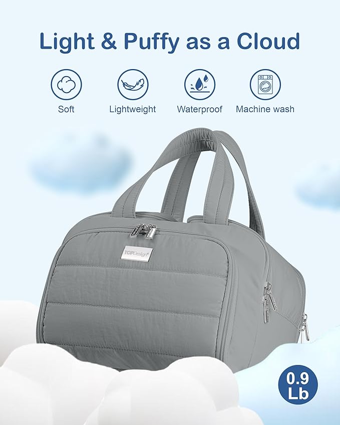 TOPDesign Travel Toiletry Bag for Women, Puffer Large Toiletry Bag, Lightweight Cosmetic Makeup Organizer with Handle for Traveling, Accessories, Essentials, Toiletries (Grey)