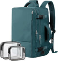 Hanples Personal Item Backpack,Travel Backpack for Women, 35L Carry on Backpack,17 Inch Laptop Backpack with USB Charging Port, Travel Essentials with 2 Toiletry Bags(Peacock Blue)