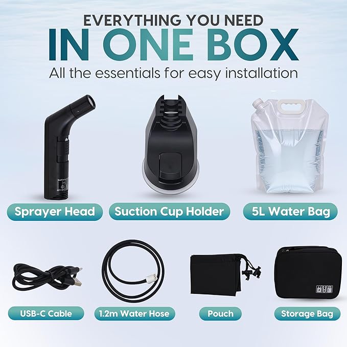 Portable Bidet Sprayer & 5L Water Bag – Rechargeable Travel Bidet, 2-Speed Flow Control, IPX6 Waterproof, 1.2m Hose & USB-C Charging – Perfect for Road Trips, Camping, RV Living & Postpartum Care!