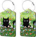 2 Pcs Luggage Tags for Suitcase, Cute Unique PU Leather Travel Bag Tag with Privacy Cover ID Label Address Card and Durable Metal Ring Suitable for Men Women Children Backpack,Black Cat On The Grass