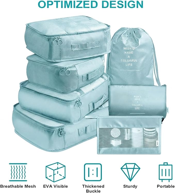 11 Set Packing Cubes for Travel,Gifts for Women Mom,Anti-Tearing Suitcase Organizer for Luggage with Shoe & Hanging Toiletry Bag, Toiletries Travel Bottles, 3 Portable Toothbrush Cases, Blue