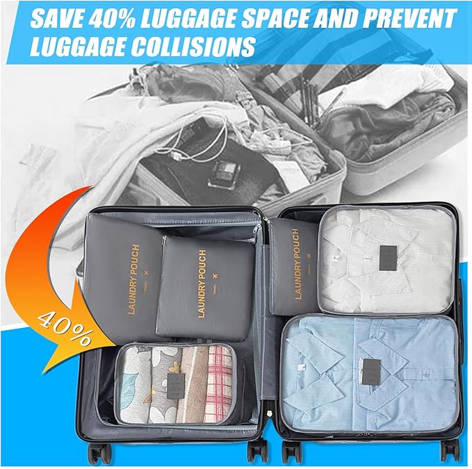 12 Set Travel Packing Cubes Luggage Packing Bags Reusable Lightweight Suitcase Organizer Cubes Set for Travel Accessories (Deep Blue+Grey)