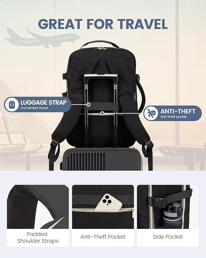 LOVEVOOK Travel Backpack for Women & Men 50L,Airline Approved Carry On Backpack Travel Essentials,TSA Carry on Luggage,Waterproof Personal Item Travel Bag,Suitcase with 3 Packing Cubes,Black-Grey