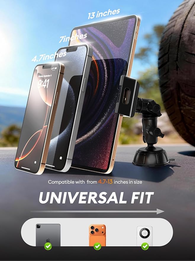 OHLPRO Heavy Duty Tablet Holder for Car Truck Dashboard Windshield, 360° Rotatable iPad Car Mount with Long Arm & Strong Suction Cup, Tablet Stand for iPad Pro 12.9 Air Mini Galaxy Tab 4.7-13”