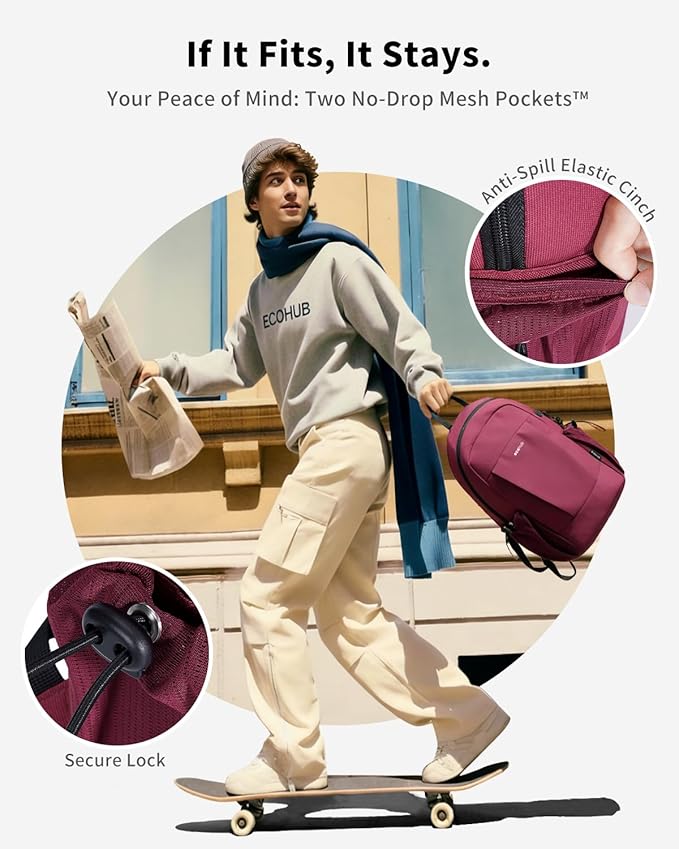 ECOHUB Mini Anti-Theft RFID Backpack for Women and Men, Water-Resistant, Lightweight Travel Daypack with iPad Sleeve, Key Holder, 9 Pockets, Gifting, Red