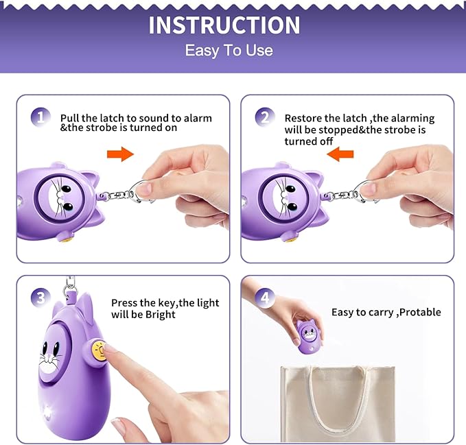 Personal Alarm Keychain for Women with LED Light, Safe Sound 130dB Loud Siren, Cute Emergency Self-Defense Safety Alarm , Security Siren for Children,