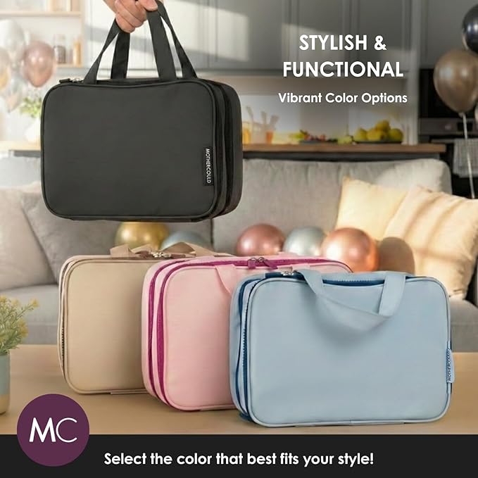 Travel Toiletry Bag for Men & Women, Large Capacity Makeup Organizer & Cosmetic Bag, Water-Resistant Portable Essentials Case with Metal Hook & Carry Handle - Perfect for Travel Use (Black, Large)