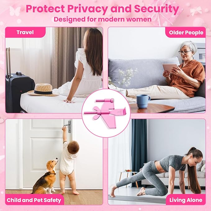 Upgraded Pink Portable Door Lock Home Security Door Locker Travel Lockdown Locks for Additional Safety and Privacy Perfect for Traveling Hotel Home Apartment College