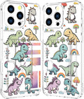 Compatible with iPhone 16 Pro Case Card Holder for Women Cute Design,Wallet Phone Cases Transparent Cool Kawaii Protective (Clear Lovely Dinosaurs)