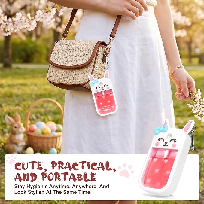 Metyond Rabbit Silicone Case for Touchland Hand Sanitizer Spray with Keychain, Compatible with Power Mist or Glow Mist 1 FL OZ/30ML for Touchland Case, Cute Travel Case for Easter Gifts (1 Pcs White)