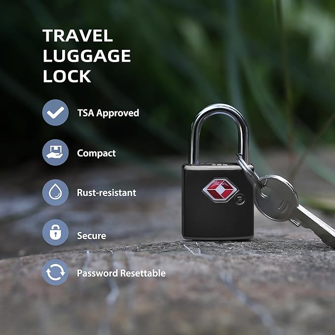 TSA Locks for Luggage with Keys, Luggage Locks TSA Approved 4 Pack, International Travel Essentials, Small Padlock with Key, Mini Padlock for Suitcase, Backpack, Bag, Zipper, Case, Box