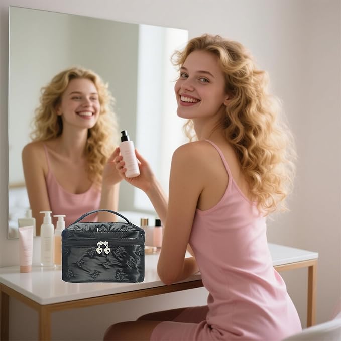 Makeup Bag Toiletry Bag for Women, Waterproof Material with Handle, Can Accommodate Toiletries, Makeup Brush Accessories（Black）