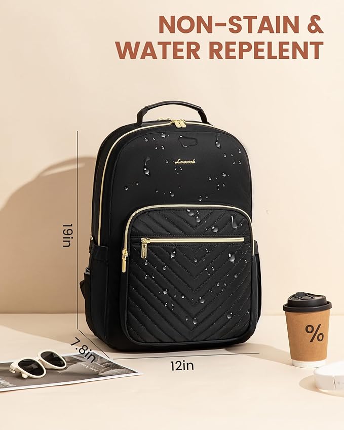 LOVEVOOK Laptop Backpack for Women with Giant Tumbler Holder 17.3 inch,Designer Travel Backpack Laptop Bag College Backpack,Quilted Work Nurse Teacher Backpack Purse Computer Bag Daypack,Black Brown