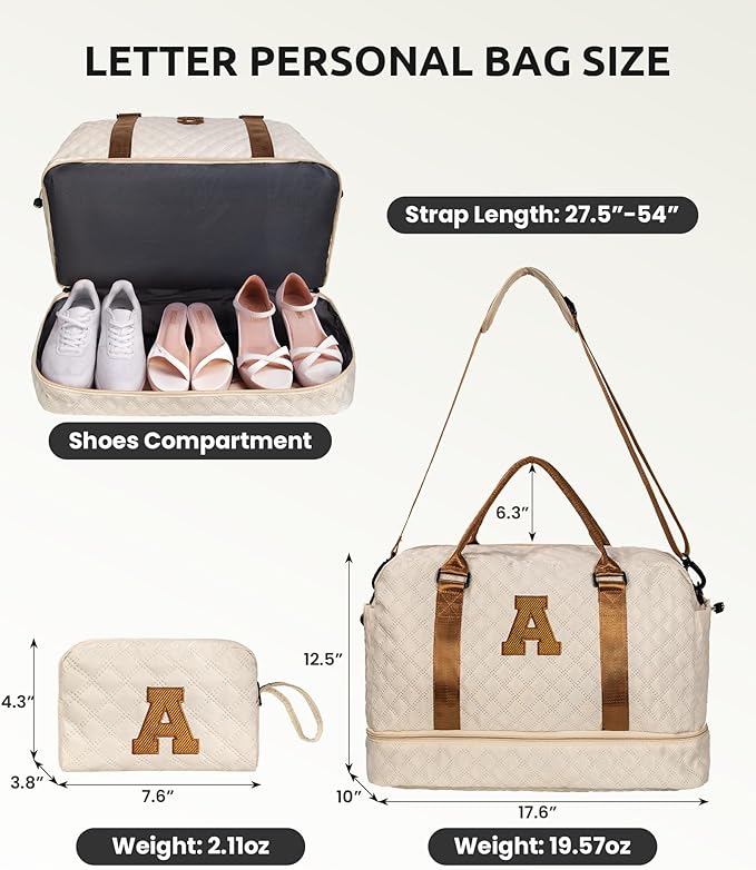 Travel Essential for Girls, Kids Duffle Bag with Shoe Compartment, Personalized Girl Weekender Bag, Gifts for Teenage Girls-Overnight Bag for Women, Travel Bag with Makeup Bag (Letter D)