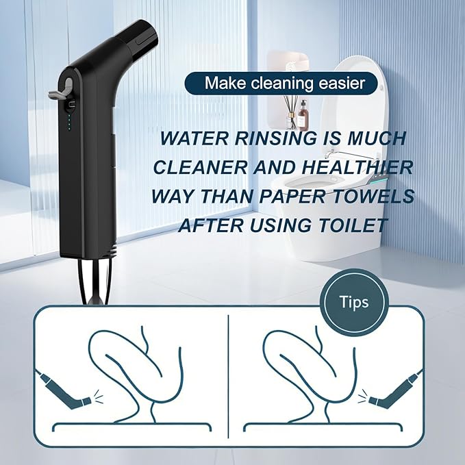 COSWE Portable Travel Bidet Electric Rechargeable Handheld Personal Bidet Sprayer for Hygiene Cleaning for Toilet with 2.3 liters Water container (Black), LIUW_JP2201