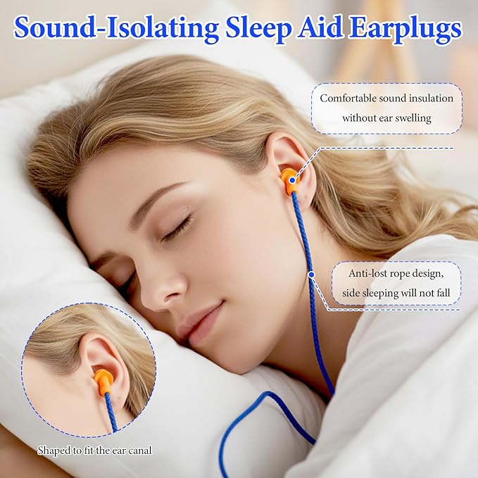 220 Pairs Orange Silicone Ear Plugs with String, Reusable Earplugs Individually Wrapped, 25dB NRR Corded Ear Plugs Hearing Protection Earplugs Noise Reduction for Work Sleep Sports Study