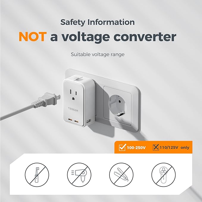 TESSAN Universal Travel Adapter PD 45W, Ultra Thin International Power Adapter Fast Charger, Worldwide Plug Adaptor with 2 USB C 2 USB A to European UK Italy Spain New Zealand (Type C G A I), 1 Pack