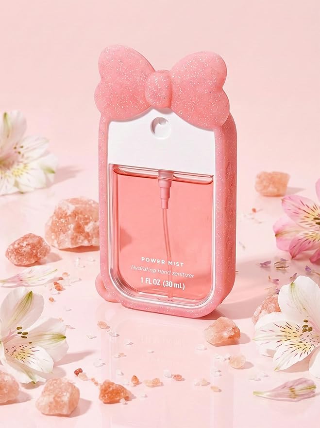 Silicone Bow Case Compatible with Touchland Hand Sanitizer Spray 1 oz (30 mL), Cute Holder with Keychain Clip, Gift for Girls
