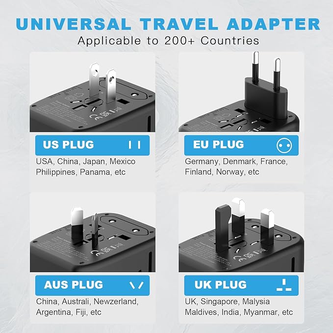 HAPOW Universal Travel Adapter, GaN 65W International Power Adapter, 3 USB-C & 1 USB-A Fast Charging Travel Charger, All in One Worldwide Travel Plug Adapter, Outlet Adapter for Europe UK USA AU