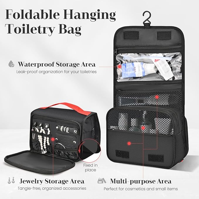 9 Set Compression Packing Cubes for Travel, Waterproof Organizer Set with Underwear Bag, Hanging Toiletry Bag, Shoe Bag, Laundry Bag & Digital Pouch (Black)