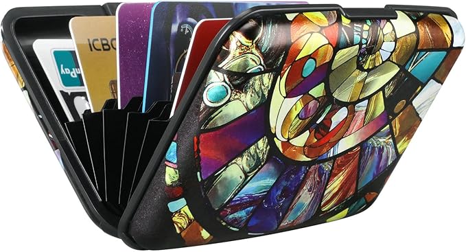 ELFISH Mini RFID Aluminum Wallet Credit Cards Holder Business Card Case Metal ID Case for Men Women (Colorful Glass)
