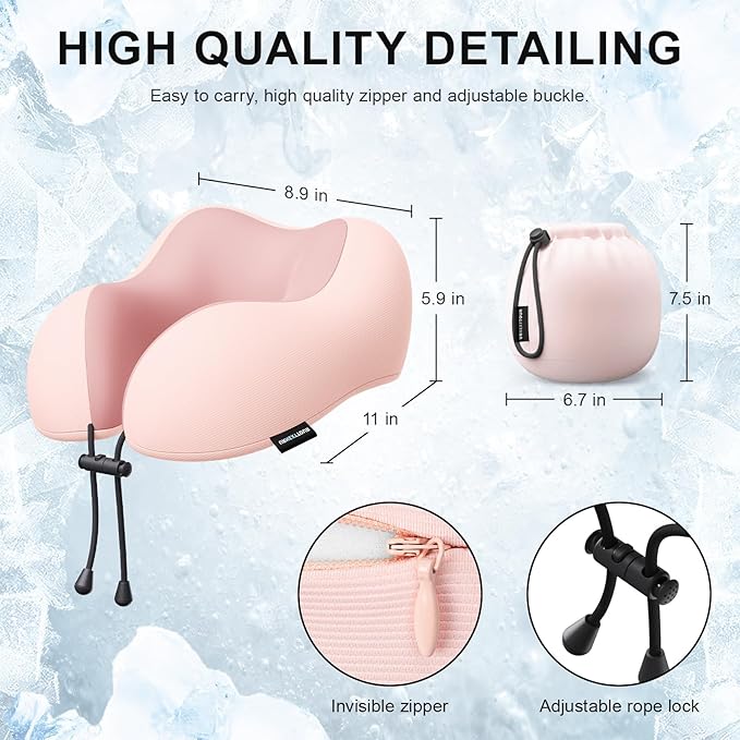 urnexttour Travel Pillow for Airplane Memory Foam Neck Pillow, Soft & Support Travel Pillow for Travelling, Sleeping Rest, Car, Train and Home Use (Pink)