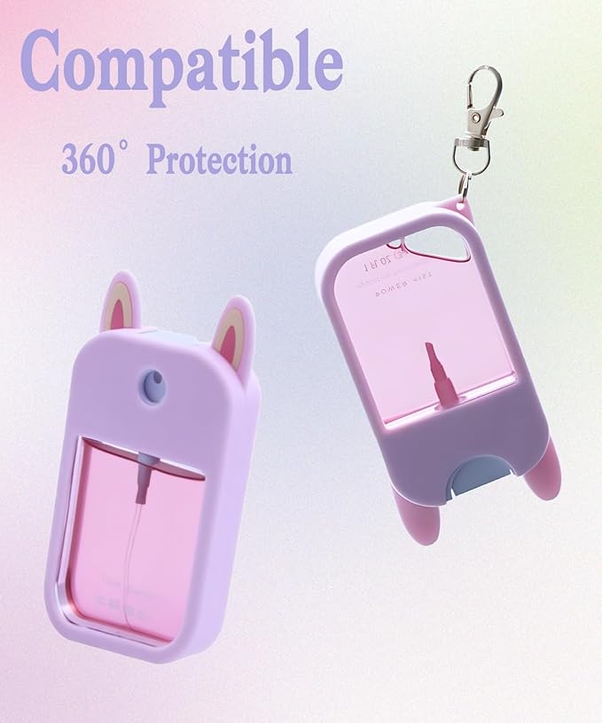 Hand Sanitizer Spray Silicone Case Compatible with Touchland 1 FL. OZ./30 mL, Cute Ears Design Hand Sanitizer Mist Accessory with Keychain (Pink, 1 Pack)