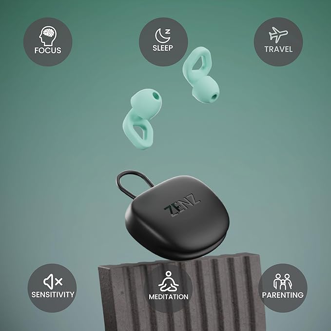 Zenz Unwind Ear Plugs for Sleeping Noise Reduction – Soft Silicone Reusable Earplugs for Sleep, Focus & Work – 28dB Noise Reduction with Storage Case – XS/S/M/L Eartips (Dew Mint, One Size)