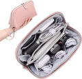FYY Travel Cable Organizer - 8 Compartments Lightweight Water Resistant Tech Pouch with Wrist Strap, Portable Electronic Accessories Case for Cord Charger Storage for Travel Home Office Pink (Medium)