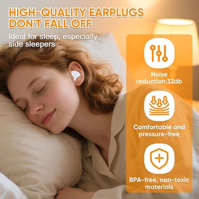 Soft Silicone Moldable Ear Plugs - 12 Pack Reusable, Noise Reduction for Sleeping, Snoring, Swimming, Study, Travel, Concerts - 32dB NRR, White