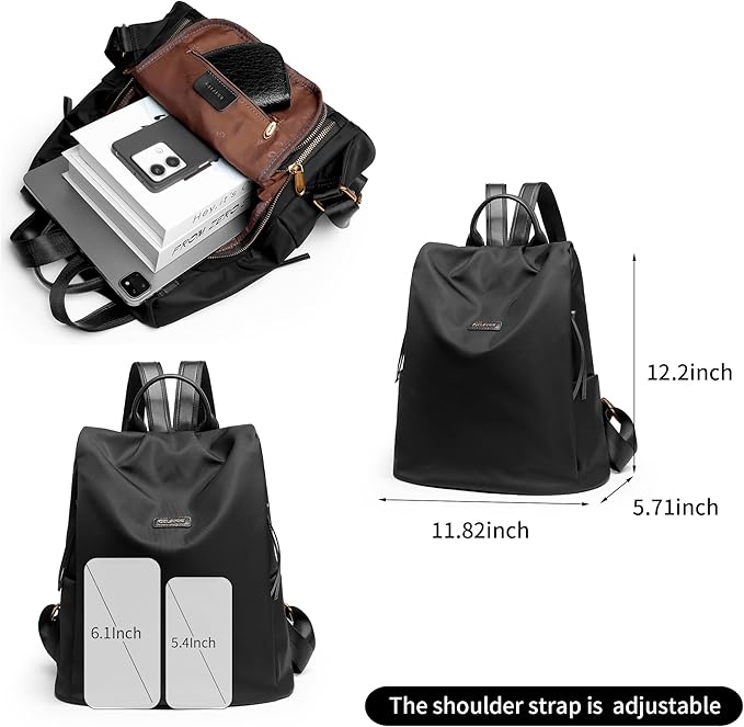 Women's Backpack Purse Nylon Anti-theft Water Resistant Lightweight Small Shoulder Bags for Travle Cute Fashion Computer Bag for Work Daily Laptop Backpack Ladies Black