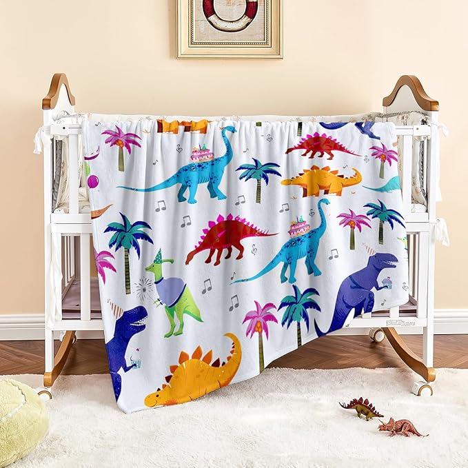 Wajade Toddler Fleece Dinosaur Blanket for Boys, Soft Throw Blanket with Dinosaur Print, Birthday Christmas Halloween Decor for Children, 50"x60"