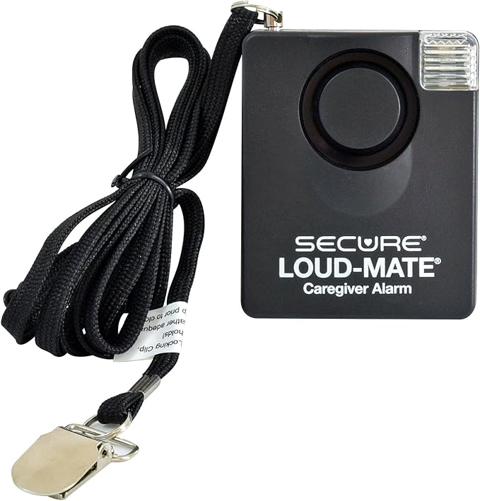 Secure Loud-Mate Pull Cord Clip Alarm Monitor - 120 dB Caregiver Alert for Wheelchair, Chair & Bed Monitoring - Fall Prevention for Elderly Dementia Patients Seniors - Battery Included