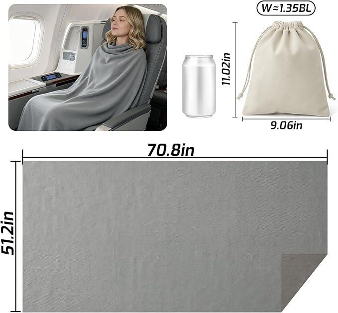 Travel Blanket Airplane - Ultra Soft & Lightweight Knit Design Compact Airplane Blanket,53x72 Inch,Stylish Travel Shawl Wraps for Flights,Office,Home Use,Travel Essentials & Gifts (Grey)