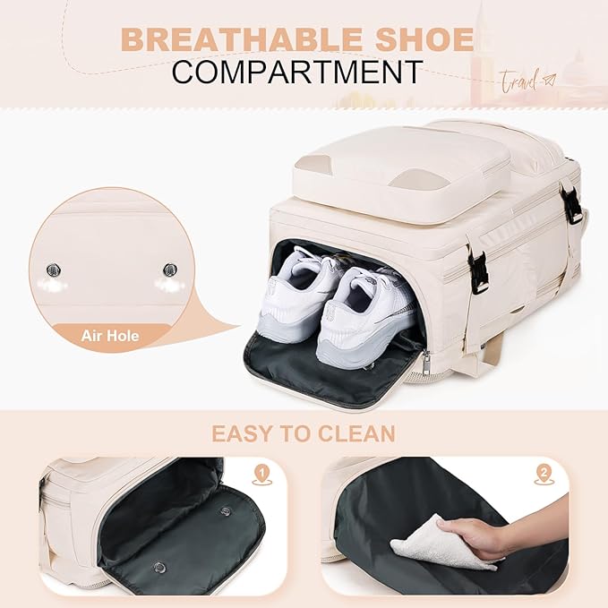 Maelstrom Travel Backpack for Women Men,35L Waterproof Laptop Backpack Fits 17-Inch Laptop, Gift for School Work Backpack with Detachable Crossbody Bag & Shoe Compartment(Beige, Large-Upgrade)