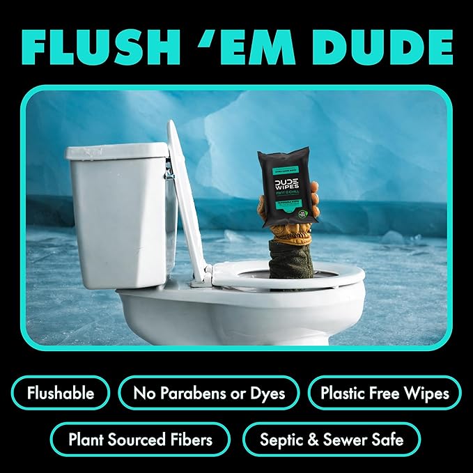 DUDE Wipes Mint Chill Travel Wipes - 6 Packs of 18 (108 Count) - Extra-Large Adult Flushable Wipes - Infused with Tea Tree Oil, Vitamin E, and Aloe - Septic and Sewer Safe