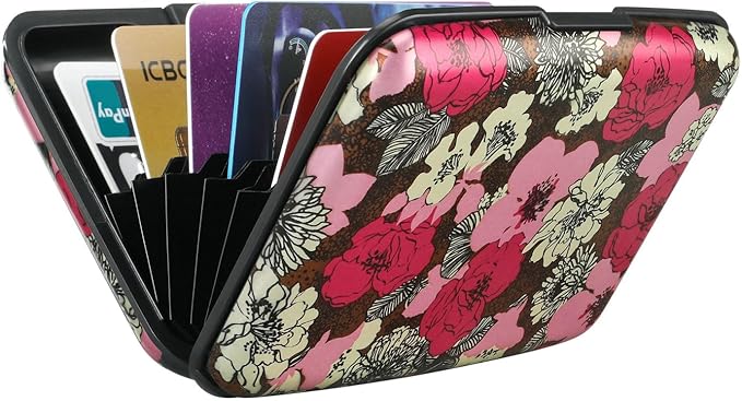 ELFISH RFID Blocking Credit Cards Holder Aluminum Wallet Metal ID Case for Men Women (Flourishing Flowers)