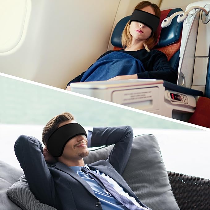 Sleep Mask & Earmuffs for Sleep - 2 in 1 Eye & Ear Mask, Comfortable & Soft for Side Sleepers (Black)